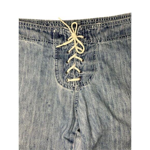 Vintage lei Juniors 7 Lace Up Flare Low Rise Jeans Light Wash Denim Y2K - Picture 2 of 7